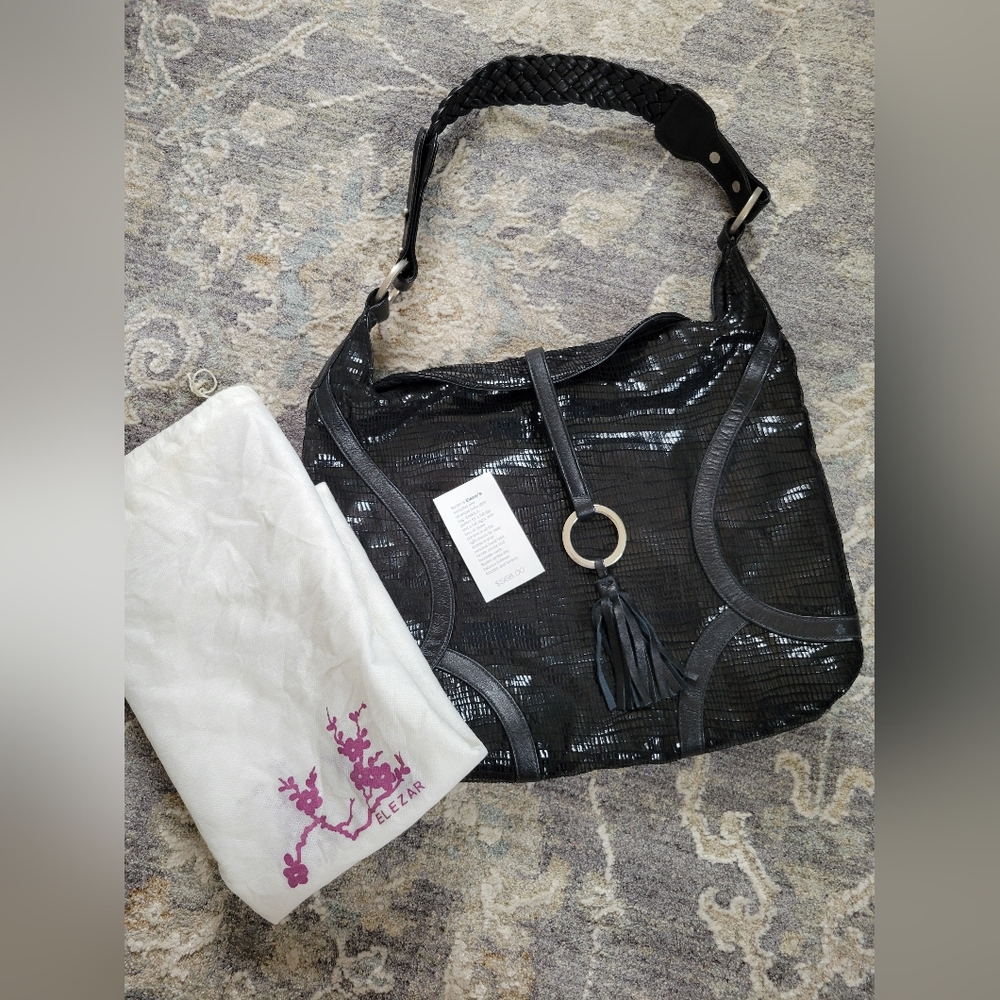 Elezar black leather hobo shoulder handbag purse euc with dustbag